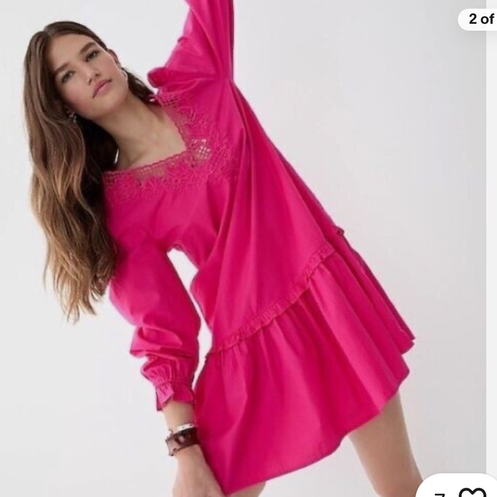 NWT J. Crew Lace-Yoke Long Sleeve Tiered Dress, S
